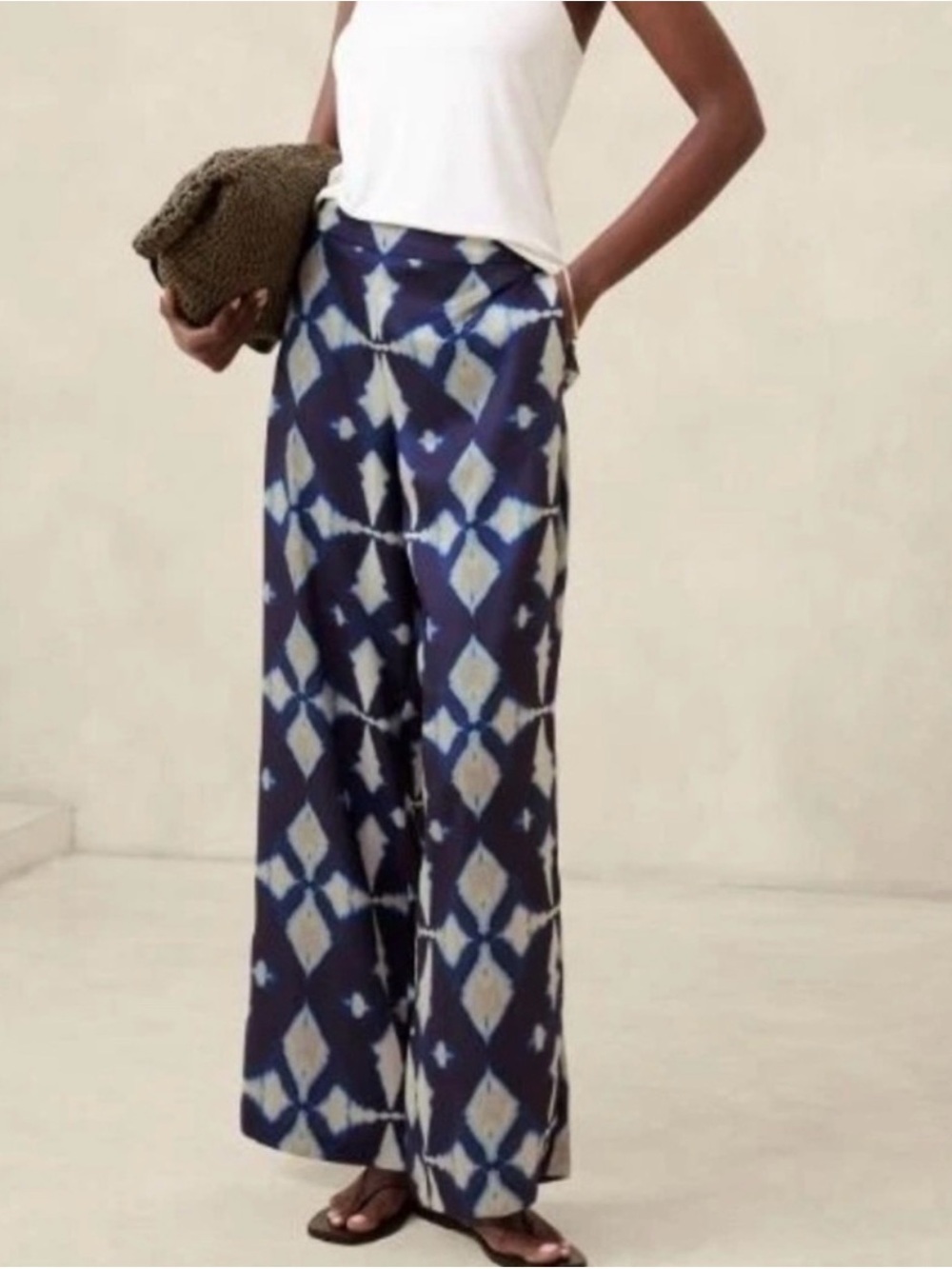 Banana Republic Navy and White Wide-Leg Palazzo Style Pants